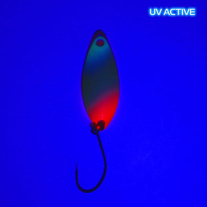 Fangenswert MIC 1.3 g Spoon Angelhaken, frontale Ansicht mit UV-Beschichtung, langlebige Angelköder für Fische, professionelle Angelausrüstung