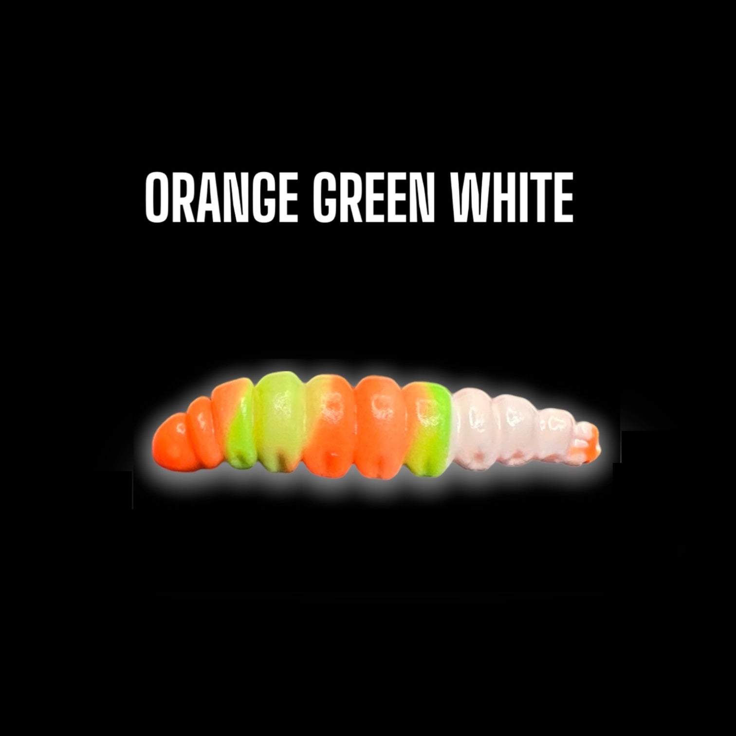 Orange, green, and white SE-BAITS MG Maggy Extreme floating soft bait for fishing, showcasing realistic design and texture.