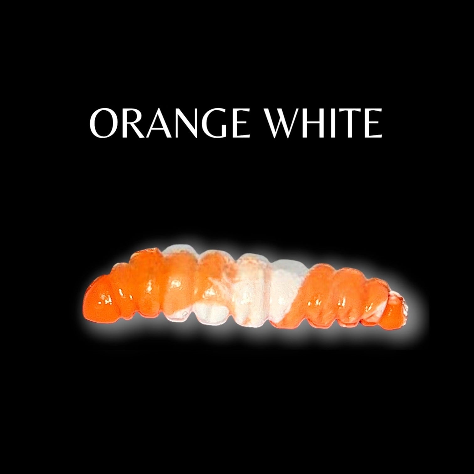 SE-BAITS MG Maggy Extreme Floating Gummiköder in orange and white, showcasing its realistic design and vibrant colors.