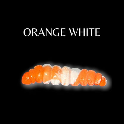 SE-BAITS MG Maggy Extreme Floating Gummiköder in orange and white, showcasing its realistic design and vibrant colors.