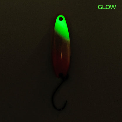 Fangenswert RAFFT Spoon Angelköder mit Glow-Effekt, 4,6 g, für Angeln, zeigt den leuchtenden Angelhaken in der Nahaufnahme