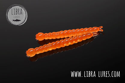Libra Lures Slight Worm in hot orange, a floating gummy bait with aroma for fishing.