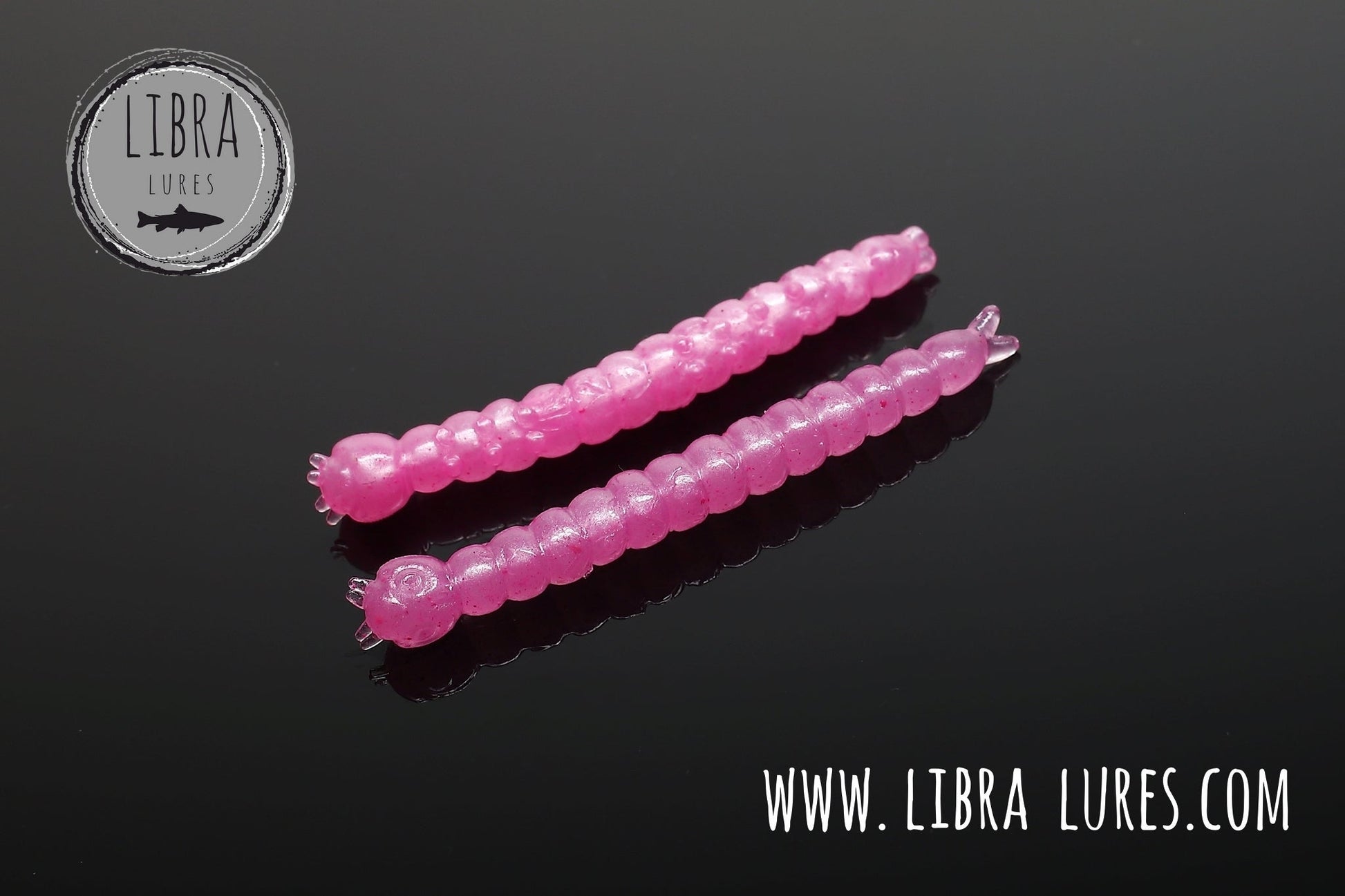 Libra Lures Slight Worm pink pearl Gummiköder, floating trout bait with aroma, displayed on a white background.