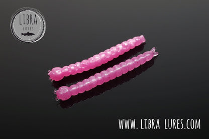 Libra Lures Slight Worm pink pearl Gummiköder, floating trout bait with aroma, displayed on a white background.