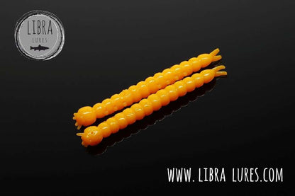 Dark yellow Libra Lures Slight Worm floating soft bait with aroma, showcasing its realistic design for trout fishing.