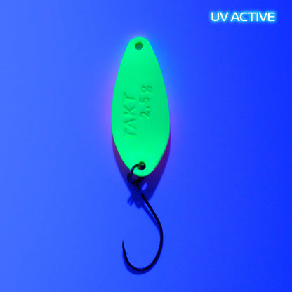 Fangenswert TAKT spoon in 2.5 g size, showcasing the back design with UV finish and sleek shape.