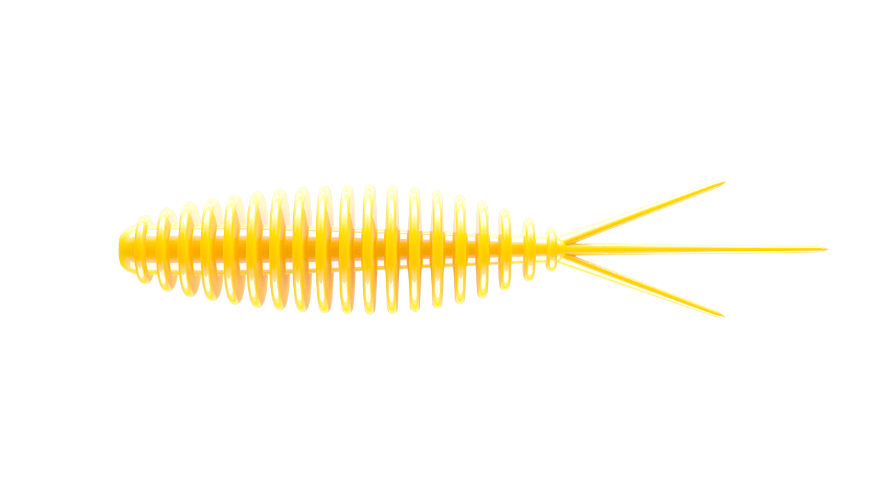 LIBRA LURES Turbo Worm in yellow, a floating, aromatic soft bait for trout fishing, showcasing its realistic design.