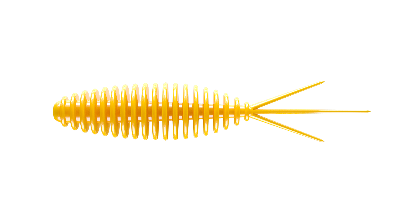 LIBRA LURES Turbo Worm dark yellow floating rubber bait with aroma, ideal for trout fishing and attracting fish.