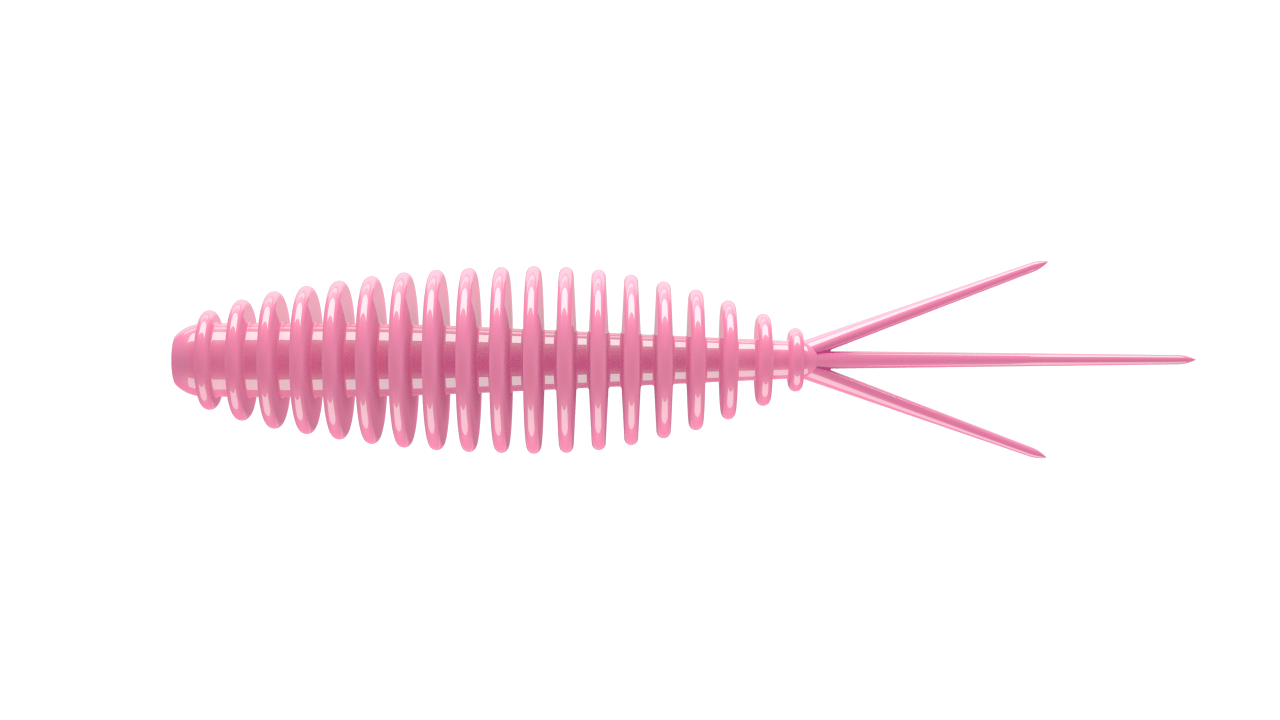 Libra Lures Turbo Worm, pink bubblegum Gummiköder, floating trout bait with aroma, displayed on a white background.