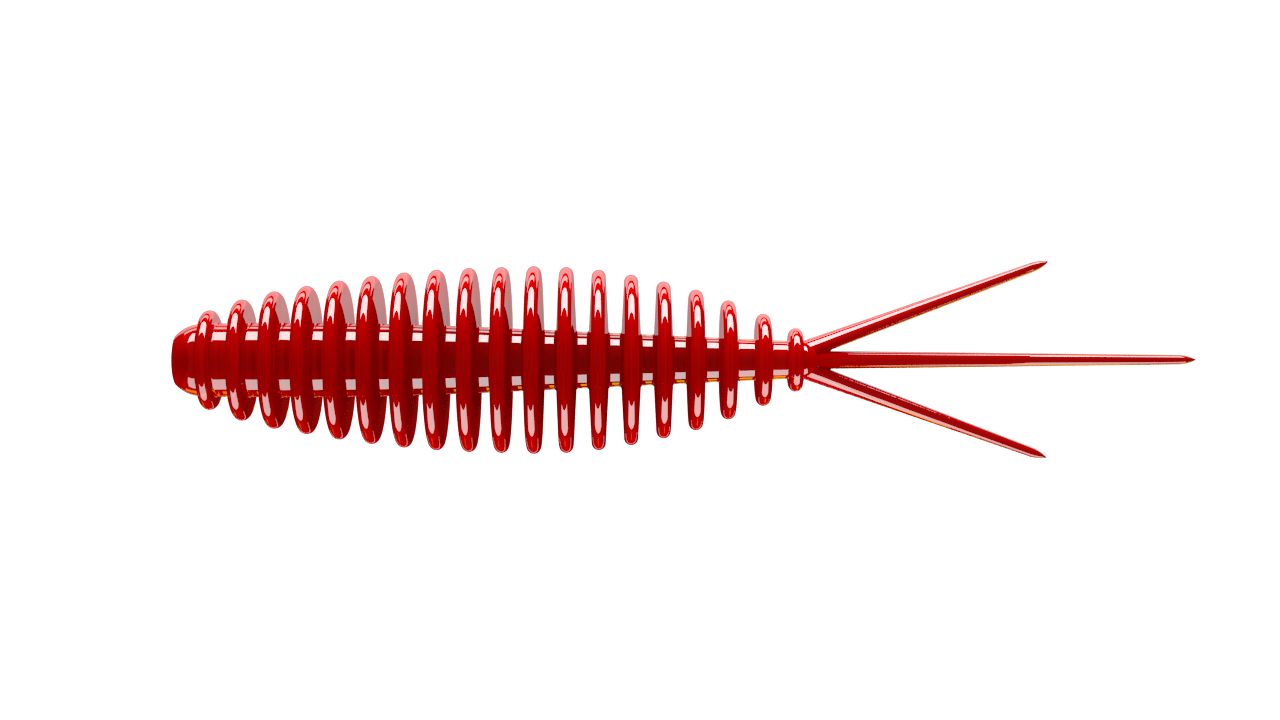 LIBRA LURES Turbo Worm in red, floating rubber lure for trout fishing with aroma, showcasing detailed texture and color.