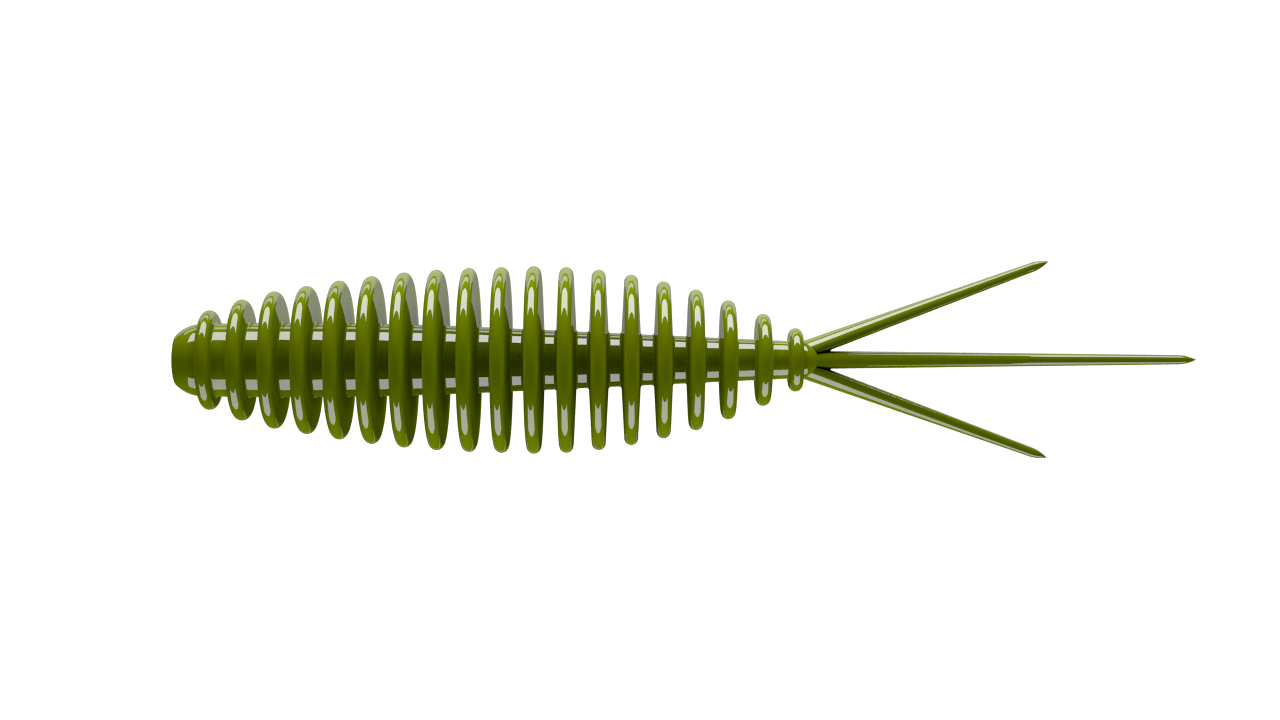 LIBRA LURES Turbo Worm Gummiköder in Olive color, featuring a buoyant design and aroma for trout fishing.
