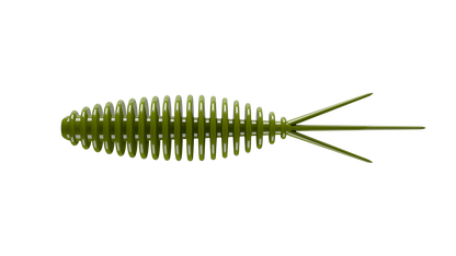 LIBRA LURES Turbo Worm Gummiköder in Olive color, featuring a buoyant design and aroma for trout fishing.
