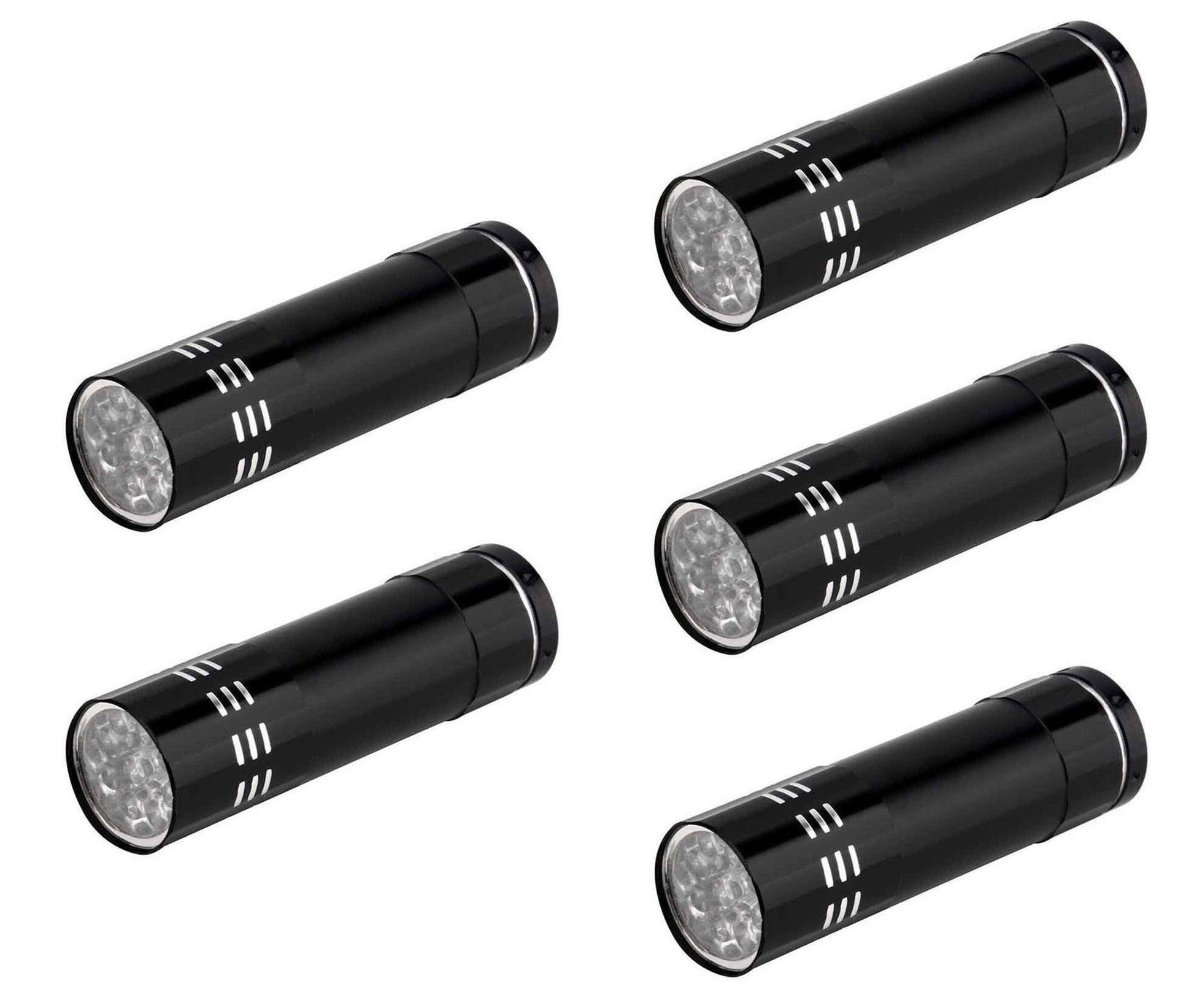 Aluminium 9 LED UV Schwarzlicht Leuchte 5er SET - Outdoor Taschenlampe Prüflampe - SP-Fishing