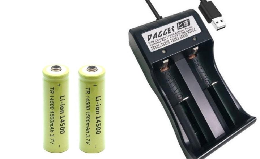 Lithium Ionen Typ 14500 Akku 3,7 V 1500 mAh 14 x 50 mm wie AA + Ladegerät - SP-Fishing