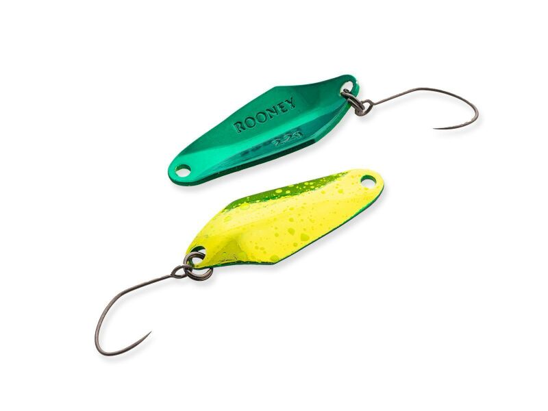 Nories Masukuroto Rooney Angelwobbler Angelwobbler Spoon in Chartreuse Grün, 18g, Nahaufnahme des Angelköders