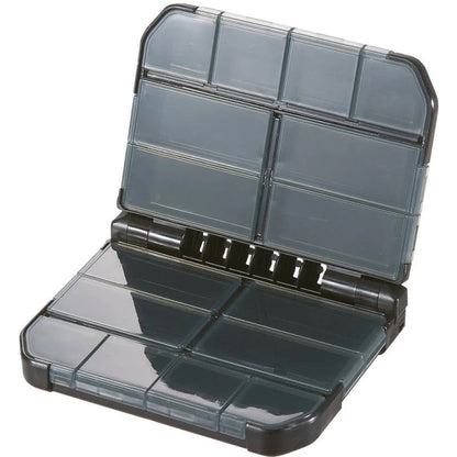 Schwarze Meiho VS-388 SD Tacklebox mit mehreren Fächern für Angelzubehör, stabil und praktisch für Angler.