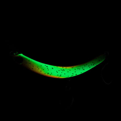 PROBAITS Tumbling Banana Wobbler crankbait in GLOW color, showcasing its vibrant design and lip-crank feature for fishing.