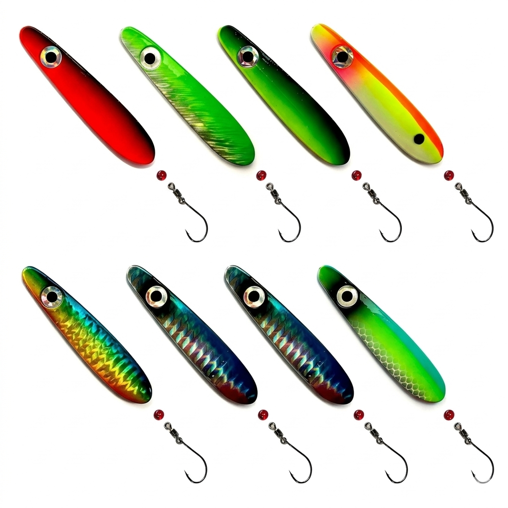 Troutwerk Inlineblinker 15g Meerforellenblinker in silber mit rot-weißer Schwimmerfeder für Meerforellenangeln